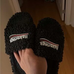 Balenciaga Black Textured Slides